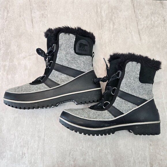 Sorel Boots Waterproof Gray Black Fur Lined Outdoor Lace Up Snow Winter Booties - Picture 6 of 13
